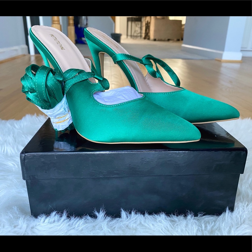 Green Satin Lace Up Court Shoes